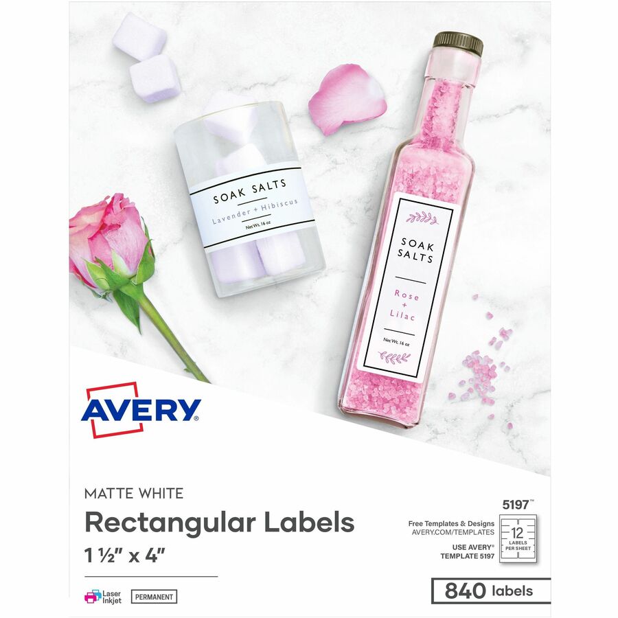 Avery®, Rectangle Labels - - HeightPermanent Adhesive - Rectangle - Matte White - 1 Carton