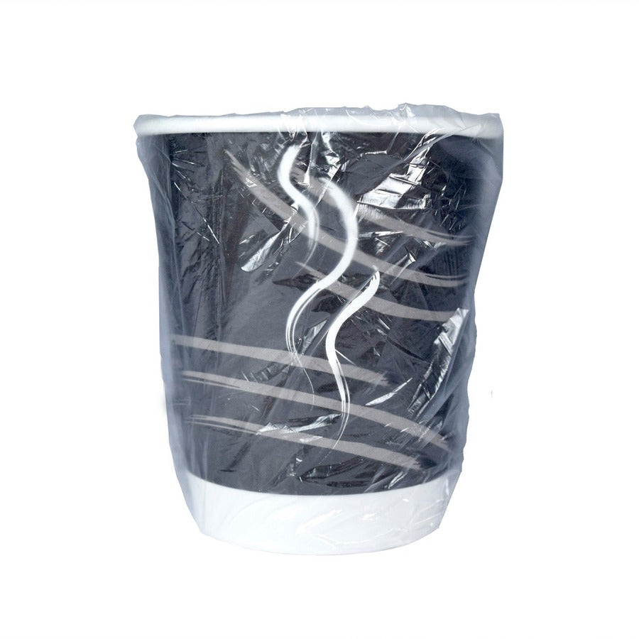 RDI 10 oz Double Wall Wrapped Hot Paper Cups - 10 fl oz - Black - Paper - Hot Drink, Beverage, Coffee, Hot Chocolate, Tea - 500 / Carton