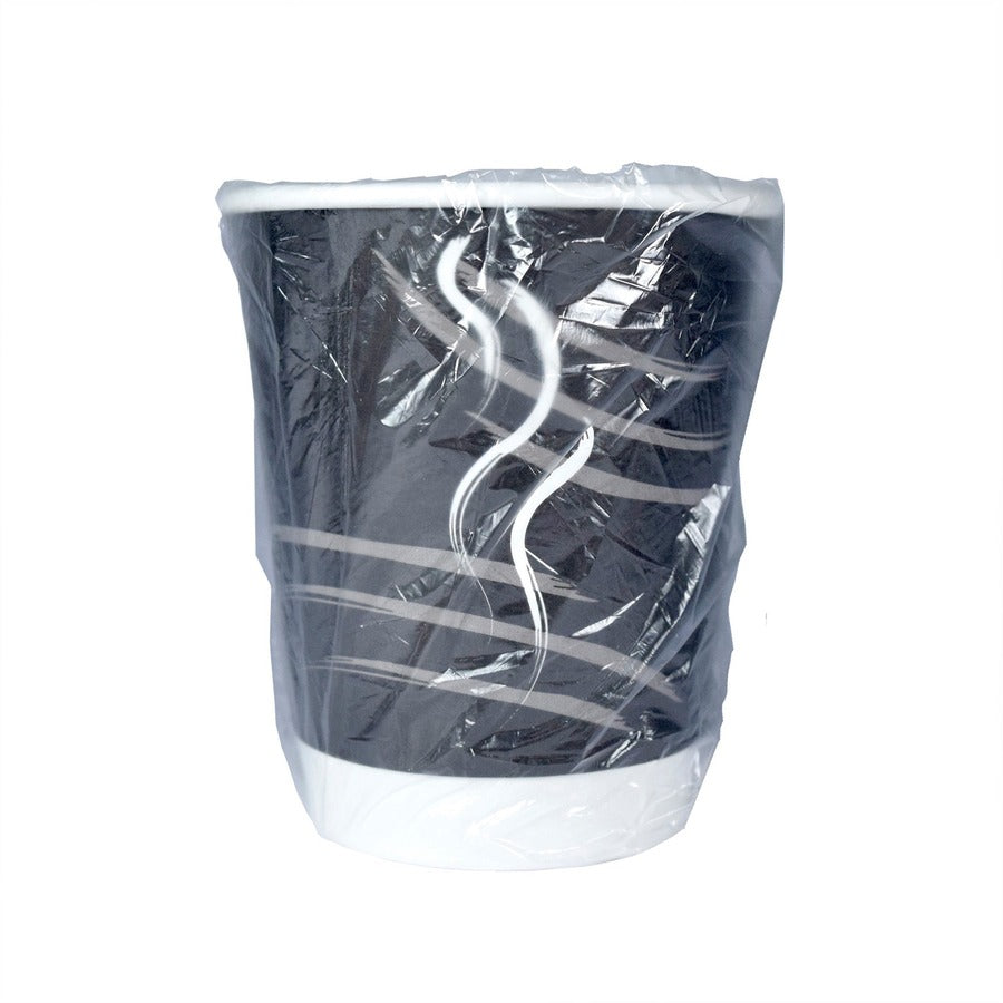 RDI 9 oz Double Wall Wrapped Hot Paper Cups - 9 fl oz - Black - Paper - Hot Drink, Beverage, Coffee, Hot Chocolate, Tea - 900 / Carton