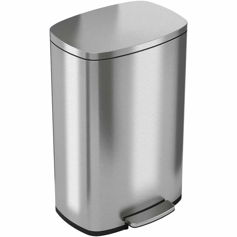 HLS Commercial Stainless Steel Soft Step Trash Can - 13 gal Capacity - Fire Resistant - Smooth, Foot Pedal, Fingerprint Resistant, Smudge Resistant, Lid Locked, Removable Inner Bin, Non-skid, Rubber Feet, Handle, Durable - 25.5" Height x 16.7" Width...