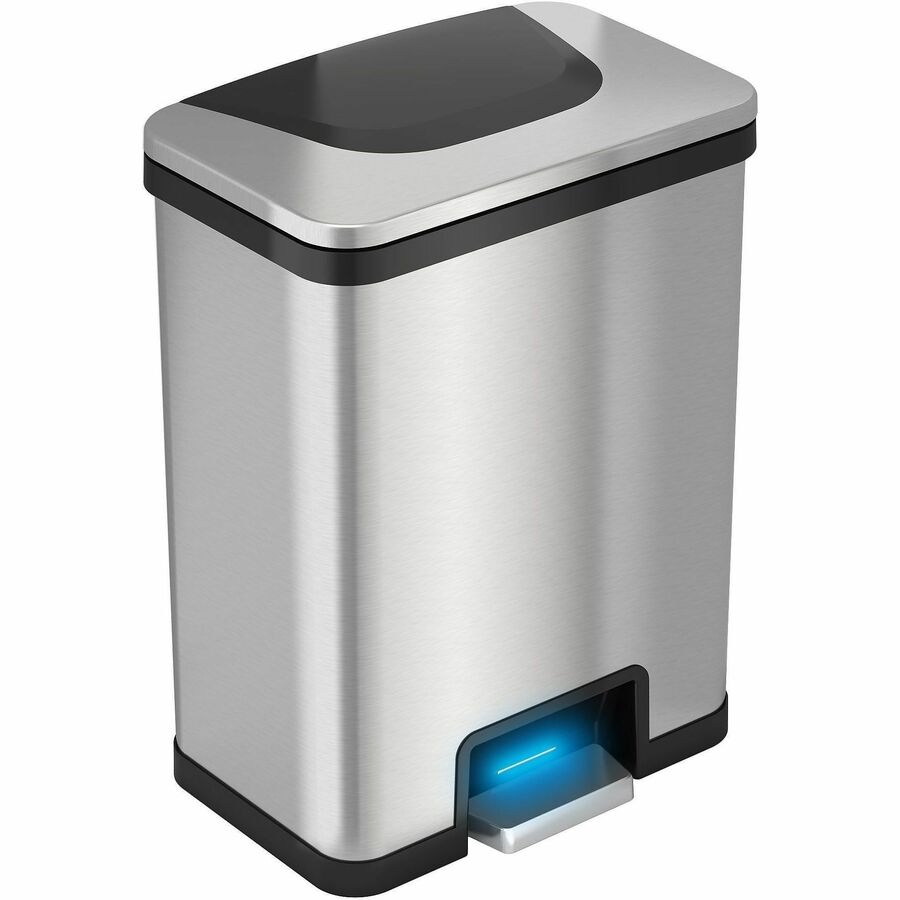 HLS Commercial 13-Gallon Pedal-Sensor Trash Can - Deodorizer - 13 gal Capacity - Rectangular - Touchless/Manual - Sensor, Smudge Resistant, Foot Pedal, Handle - 22.8" Height x 16.5" Width - Stainless Steel - Gray, Black - 1 Each
