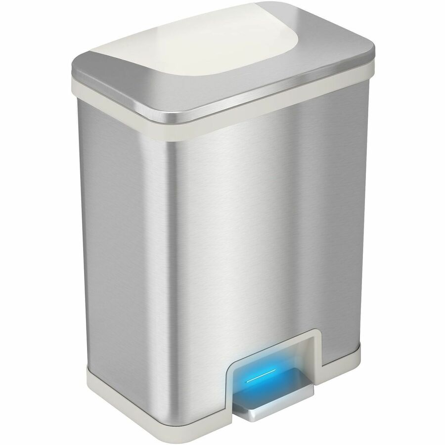 HLS Commercial 13-Gallon Pedal-Sensor Trash Can - Deodorizer - 13 gal Capacity - Rectangular - Touchless - Sensor, Smudge Resistant, Foot Pedal, Handle - 22.8" Height x 16.5" Width - Stainless Steel - Gray, White - 1 Each