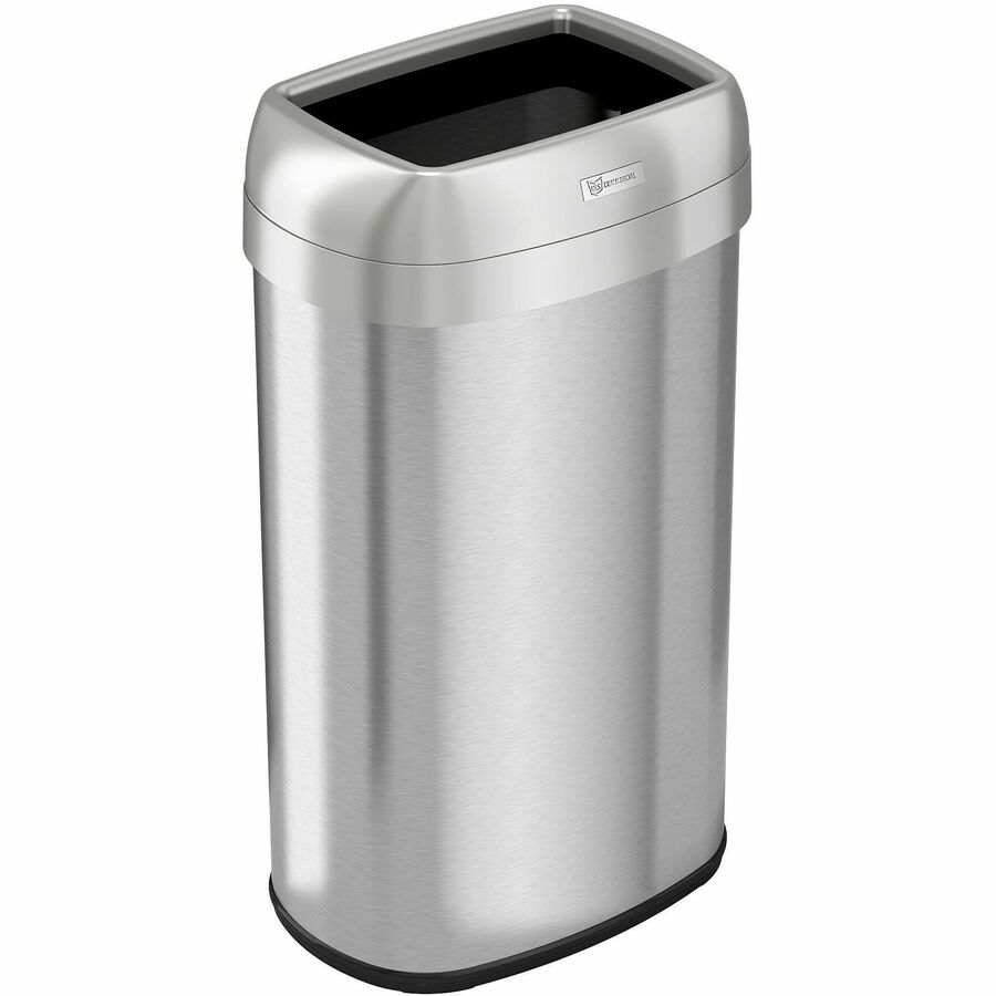 HLS Commercial Stainless Steel Open Top Trash Can - 16 gal Capacity - Elliptical - Manual - Heavy Duty, Fingerprint Resistant, Bacteria Resistant, Vented, Handle, Easy to Clean - 28.5" Height x 11.5" Width - Stainless Steel, ABS Plastic - Gray - 1 Each