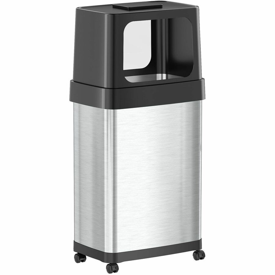 HLS Commercial Dual Side Entry Odor Control Trash Can - Dual Side Openings Opening - 18 gal Capacity - Rectangular - Rolling - Wheels, Fingerprint Proof, Smudge Resistant, Mobility, Dual Side Entry - 34.3" Height x 11" Width x 17" Depth - Stainless Ste...