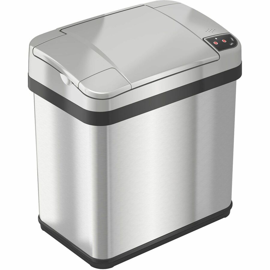HLS Commercial Stainless Steel Sensor Trash Can - 2.50 gal Capacity - Rectangular - Touchless - Sensor, Fingerprint Resistant - 11.6" Height x 10.3" Width - Stainless Steel, ABS Plastic - Gray - 1 Each