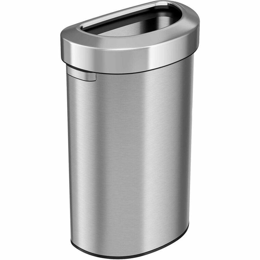 HLS Commercial Semi-Round Open Top Trash Can - 23 gal Capacity - Half-round - Fingerprint Proof, Smudge Resistant, Durable, Handle - 33" Height x 12.4" Width x 19.8" Depth - Stainless Steel - Silver - 1 Each