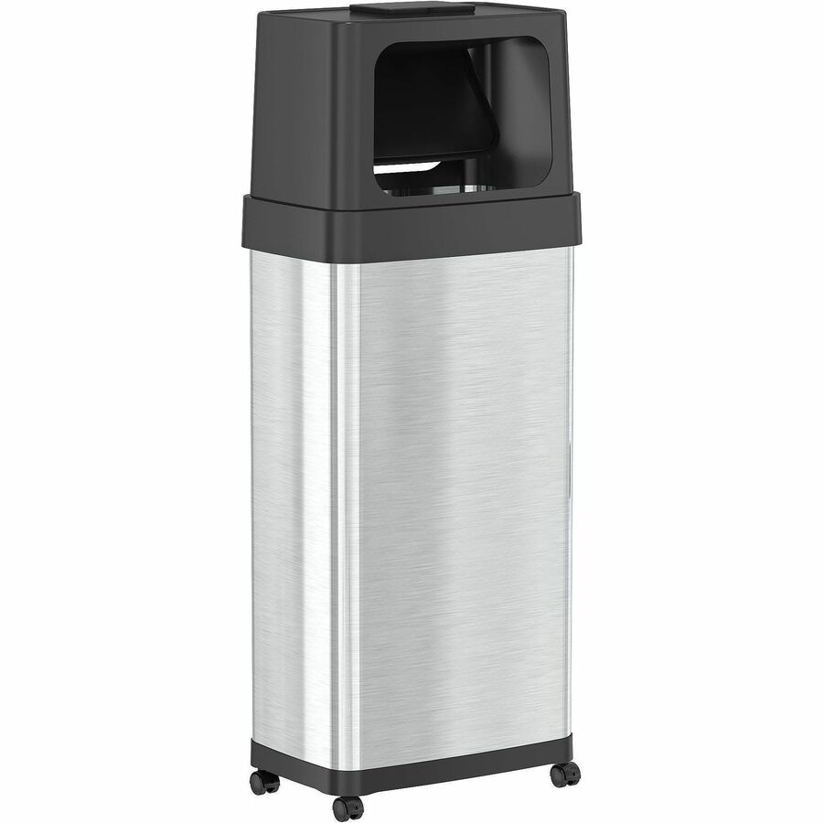 HLS Commercial Dual Push Door Odor Control Trash Can - Push Door Opening - 24 gal Capacity - Rectangular - Rolling - Wheels, Fingerprint Proof, Smudge Resistant, Mobility - 42.2" Height x 11" Width x 17" Depth - Stainless Steel - Silver - 1 Each