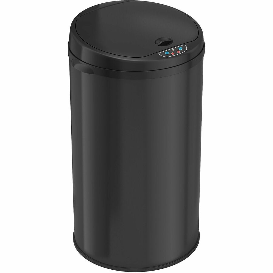 HLS Commercial 8-Gallon Sensor Trash Can - Hinged Lid - 8 gal Capacity - Round - 10.30" Opening Diameter - Touchless - Sensor, Bacteria Resistant, Vented, Handle, Mobility, Fingerprint Resistant - 20.2" Height x 11.6" Width - Black - 1 Each