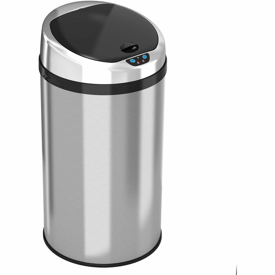 HLS Commercial 8-Gallon Sensor Trash Can - Hinged Lid - 8 gal Capacity - Round - 9.80" Opening Diameter - Touchless - Sensor, Bacteria Resistant, Vented, Handle, Mobility, Fingerprint Resistant, Smudge Resistant, Easy to Clean - 22.3" Height x 12" Widt...