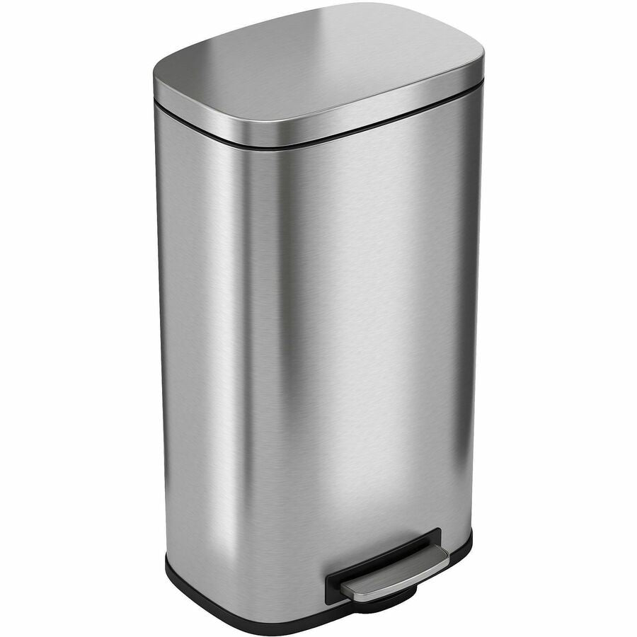HLS Commercial Stainless Steel Soft Step Trash Can - 8 gal Capacity - Fire Resistant - Smooth, Pedal Control, Fingerprint Resistant, Smudge Resistant, Lid Locked, Rubber Feet, Handle, Non-skid, Removable Inner Bin - 24.8" Height x 13.5" Width - Stainle...