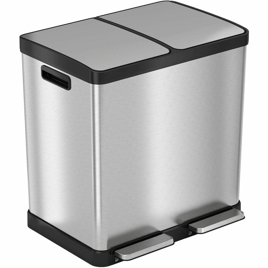 HLS Commercial 16-Gallon Combination Recycle Trash Can - Multi-compartment - 16 gal Capacity - Fingerprint Proof, Smudge Resistant, Handle, Recyclable, Durable, Removable Inner Bin, Lid Locked - 28.3" Height x 21.6" Width - Stainless Steel - Gray - 1 Each