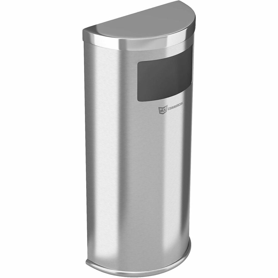 HLS Commercial 9-Gallon Half-Round Side-Entry Trash Can - 9 gal Capacity - Half-round - Removable Lid, Handle, Wall Mountable, Fingerprint Resistant, Smudge Resistant, Reinforced, Easy to Clean - 35.4" Height x 7.9" Width - Galvanized Steel, Stainless...