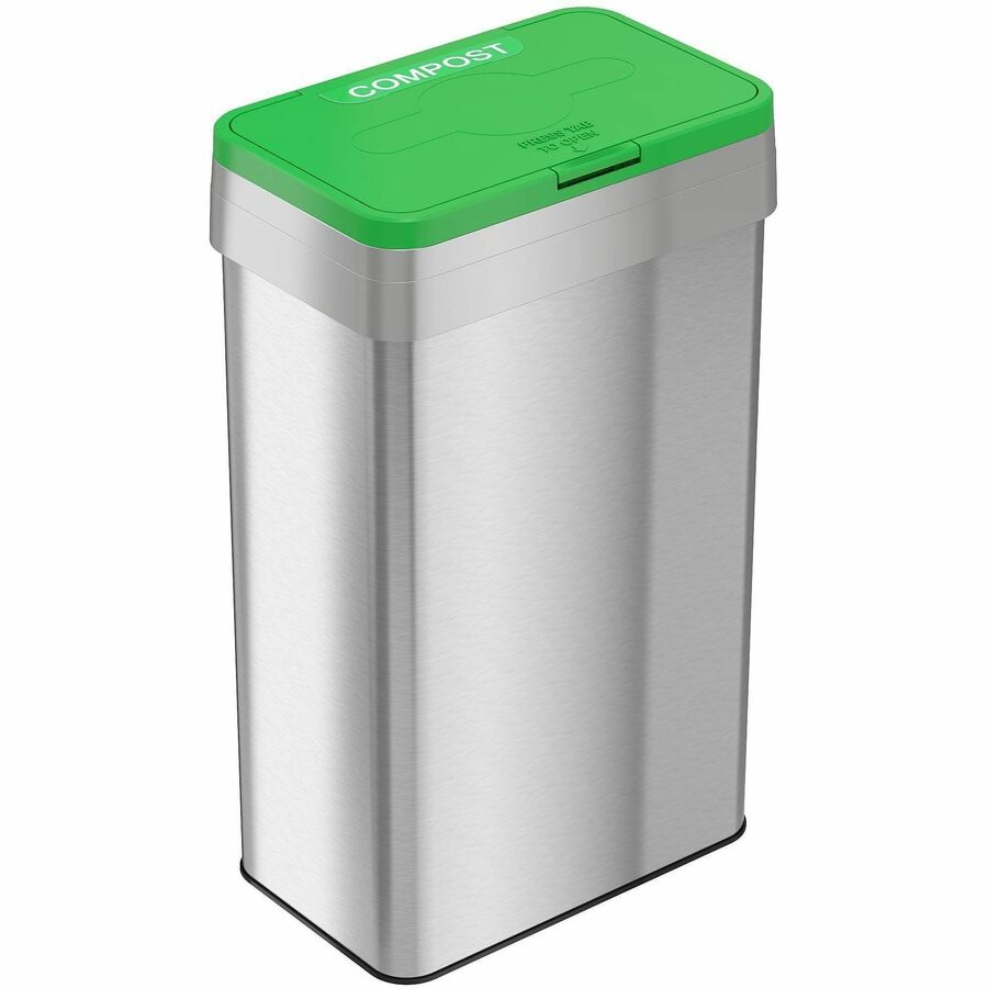 HLS Commercial Rectangular Open Top Compost Bin/Lid - Push Button Opening - 21 gal Capacity - Rectangular - Smudge Resistant, Fingerprint Proof, Easy to Clean - 34" Height x 10.3" Width x 16" Depth - Stainless Steel - Silver - 1 Each