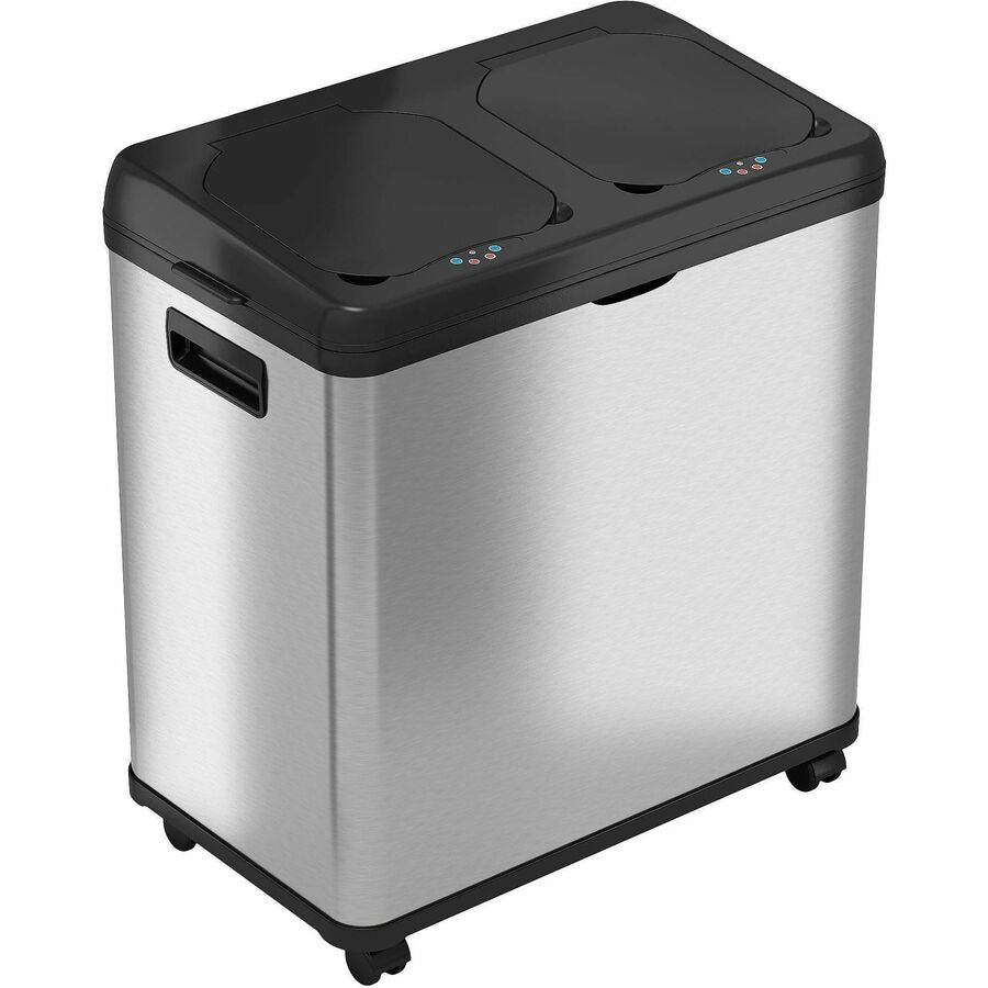 HLS Commercial 16-Gallon Combo Sensor Trash Can - Multi-compartment - 16 gal Capacity - Rectangular - Touchless - Sensor, Wheels, Durable, Handle, Fingerprint Resistant, Smudge Resistant, Easy to Clean, Mobility - 22" Height x 13.9" Width - ABS Plastic...