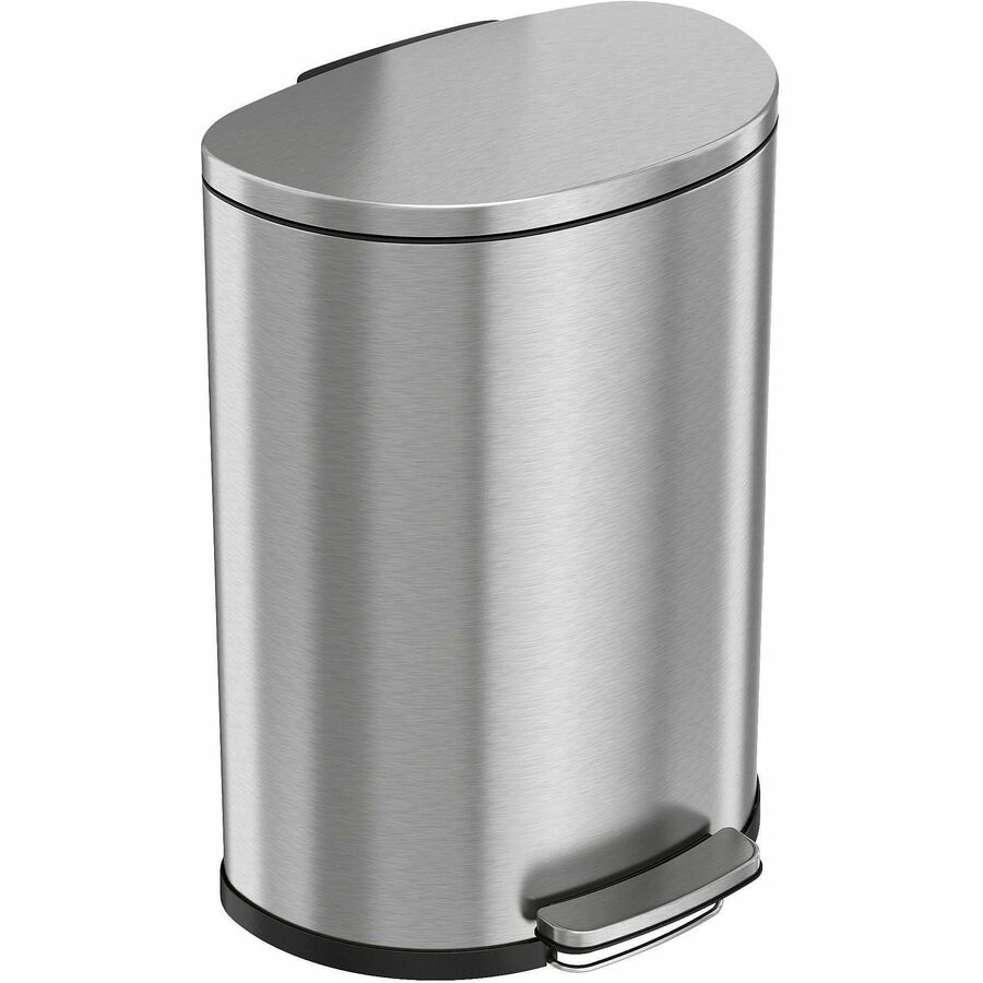 HLS Commercial 13-gallon Soft Step Trash Can - 13 gal Capacity - Half-round - Smooth, Foot Pedal, Fingerprint Proof, Removable Inner Bin, Durable - 26.4" Height x 19.8" Width - Stainless Steel, Plastic - Gray - 1 Each