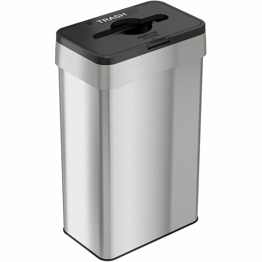 HLS Commercial 21-Gallon Rectangular Open Trash Can - Push Button Opening - 21 gal Capacity - Rectangular - Fingerprint Proof, Smudge Resistant, Easy to Clean - 34" Height x 10.3" Width x 16" Depth - Stainless Steel - Silver - 1 Each