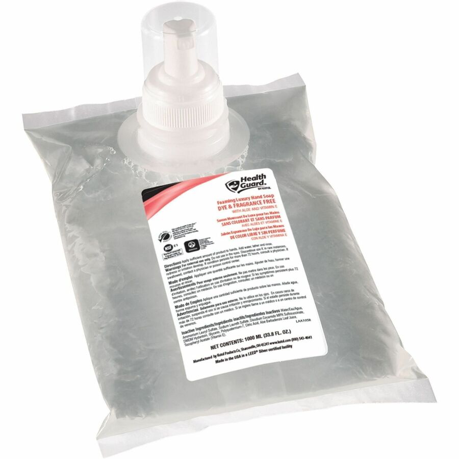 Health Guard Foaming Luxury Dye&Fragrance-Free Soap - 1.06 quart - Soil Remover - Multipurpose - Moisturizing - Clear - Dye-free, Fragrance-free - 6 / Carton