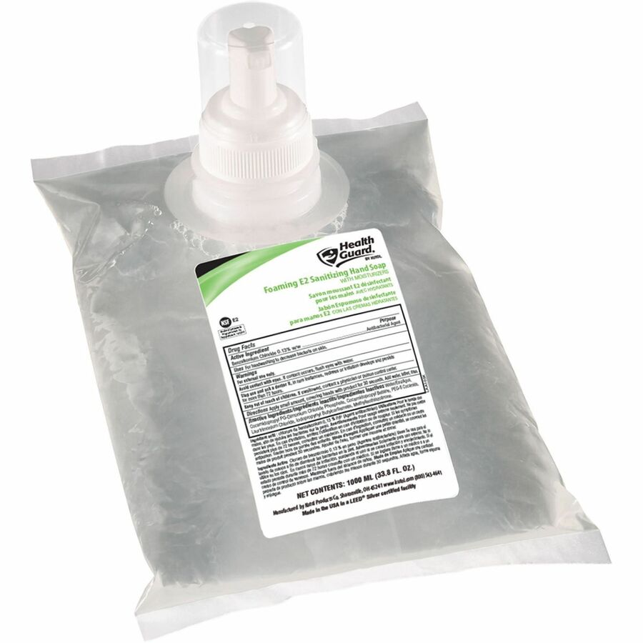 Health Guard Foaming E2 Sanitizing Hand Soap - 1.06 quart - Kill Germs - Hand, Multipurpose - Antibacterial - Pale Yellow - Fragrance-free, Fast Acting, Dye-free - 6 / Carton