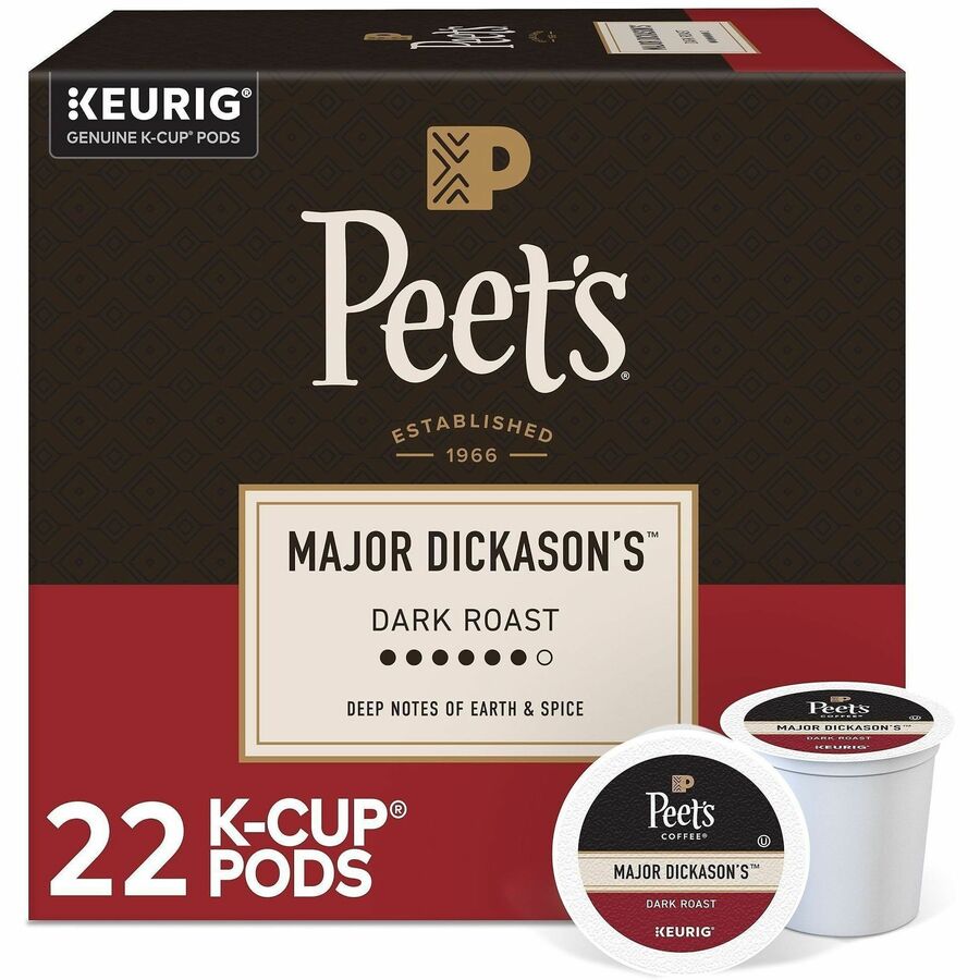 Peet's K-Cup Major Dickason's Blend Coffee - Compatible with Keurig Brewer - Dark - K-Cup - Major Dickason's - 22 / Box