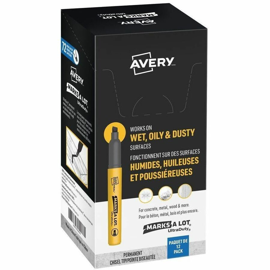 Avery®, Marks A Lot UltraDuty Markers - Chisel, 5 mm Marker Point - Black Ink - Writing - 12 / Pack