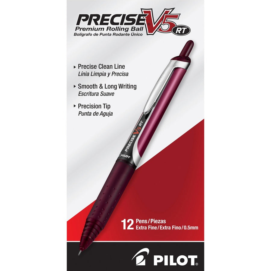 Pilot Premium Rolling Ball Pens - Refillable - Retractable - Burgundy Ink - Liquid - Rubber Barrel - 12 / Dozen