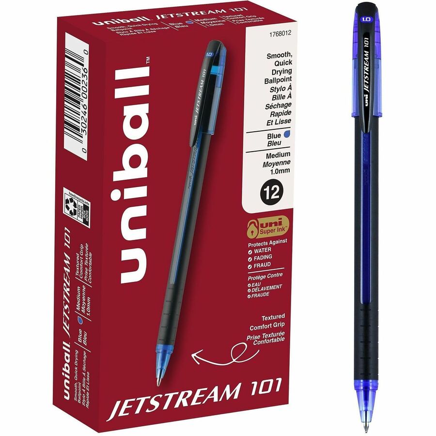 uniball™, Jetstream 101 Ballpoint Pen - Blue Ink - Gel-based - Black, Blue Barrel - 12 / Dozen