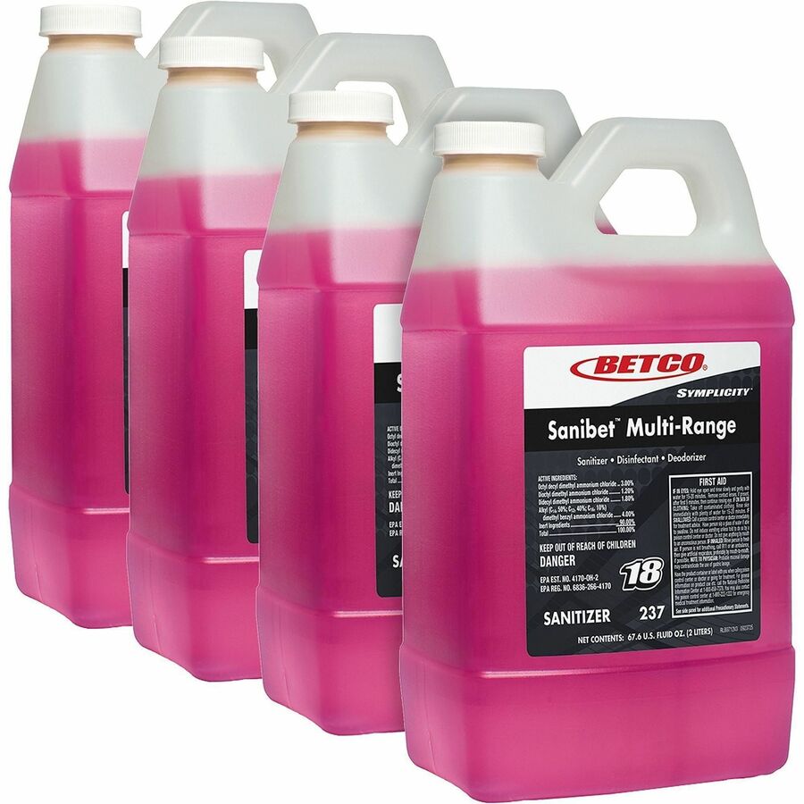 Betco Symplicity FastDraw 18 Sanibet MultiRange Sanitizer - For Utensil, Pot, Pan, Food Processing Equipment, Floor, Wall, Multi Surface - Concentrate - Liquid - 67.6 fl oz (2.1 quart) - 6 to 9 pH - Recommended For: Germs Remover - Rinse-free, Versatil...