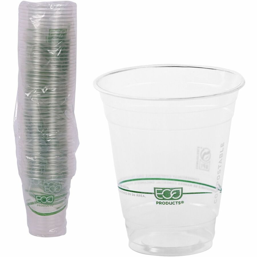 Eco-Products 12 oz GreenStripe Cold Cups - 12 fl oz - Clear, Green - Polylactic Acid (PLA) - Cold Drink - 1 Pack