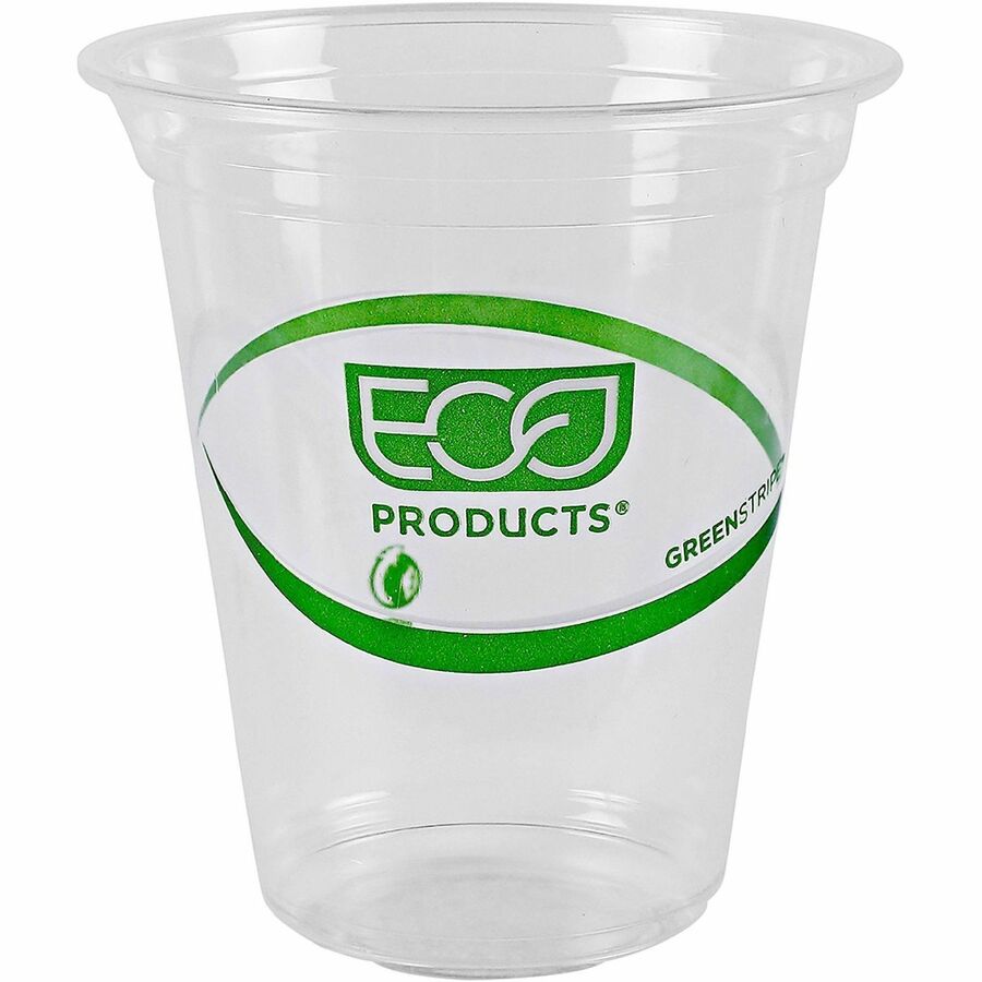 Eco-Products 16 oz GreenStripe Cold Cups - 16 fl oz - Clear, Green - Polylactic Acid (PLA) - Cold Drink - 1 Pack