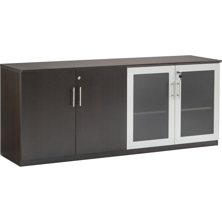 Safco Medina Mocha Laminate Office Unit - 1" Thickness Work Surface, 29.5" Height x 72" Width x 20" Depth Return, 0" Thickness Table Top, 26.4" Height x 17.9" Width1" Thickness Door - 4 Door(s) - 4 Shelve(s) - 4 Adjustable Shelf(ves) - Beveled Edge - M...