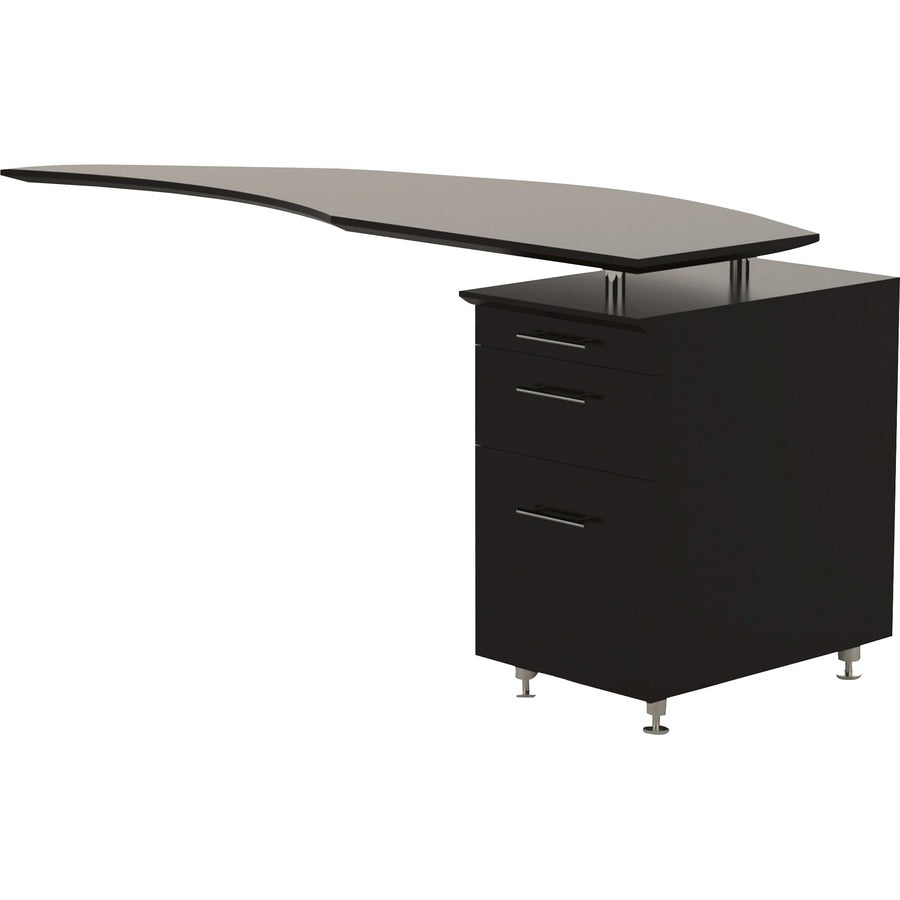 Safco Medina Mocha Laminate Office Unit - L-shaped - 1" Thickness Work Surface, 9.1" Height14.8" Depth Drawer, 29.5" Height x 63" Width x 24" Depth Return, 0" Thickness Table Top - Total Drawer(s): 3 - Single Pedestal on Right Side - Beveled Edge - Mat...