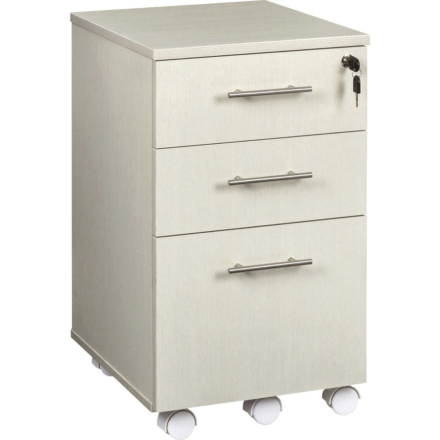 Safco Medina Mobile Pedestal - 26.8" Height x 15.5" Width x 18" Depth - Total Drawer(s): 3 - Single Pedestal - Beveled Edge - Material: Medium Density Fiberboard (MDF), Laminate - Finish: Textured Sea Salt - 1 Each