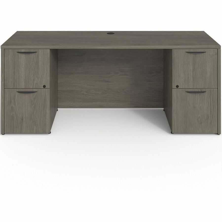 Lorell Prominence 2.0 Double-Pedestal Credenza - Rectangle - 29" Height x 72" Width x 24" Depth, 1" Thickness Top - Total Drawer(s): 2 - Double Pedestal on Left/Right Side - Band Edge - Material: Particleboard - Finish: Thermofused Melamine (TFM) - Gro...