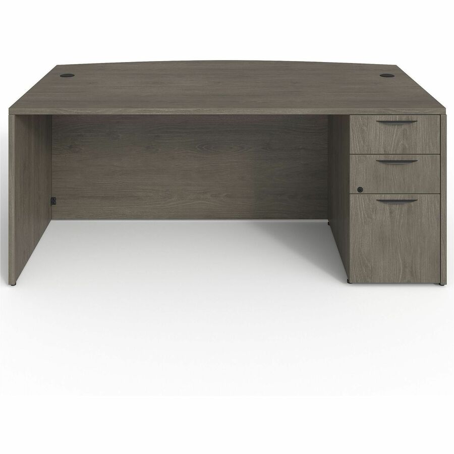 Lorell Prominence 2.0 Bowfront Left-Pedestal Desk - Rectangle - 29" Height x 72" Width x 42" Depth, 1" Thickness Top - Total Drawer(s): 3 - Double Pedestal on Left Side - Band Edge - Material: Particleboard - Finish: Gray Elm, Thermofused Melamine (TFM...