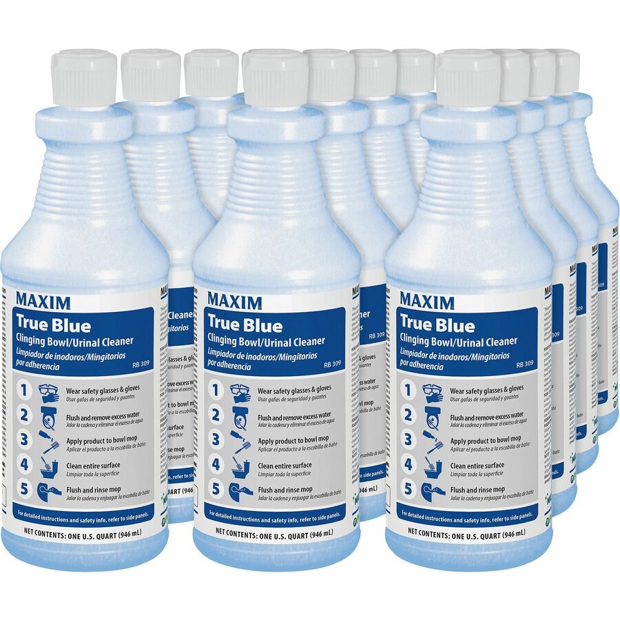 Midlab True Blue Clinging Bowl Cleaner - Ready-To-Use - 32 fl oz (1 quart) - Mint Scent - Scrub-free, Fume-free - Dark Blue - 12 / Carton