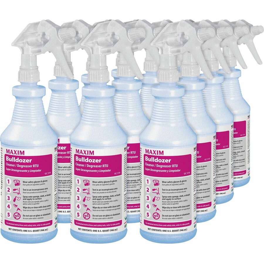 Midlab Bulldozer Cleaner/Degreaser RTU - Ready-To-Use - 32 fl oz (1 quart) - Lemon Scent - Strong - Yellow - 12 / Carton