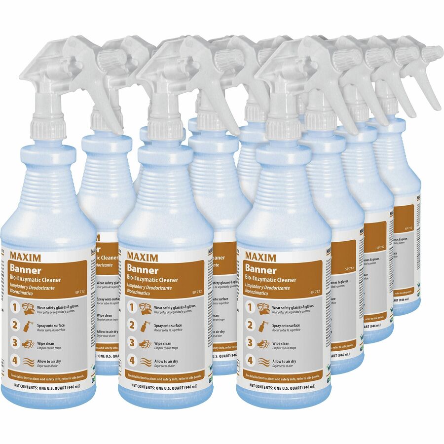 Midlab Banner Bio-Enzymatic Cleaner - Ready-To-Use - 32 fl oz (1 quart) - Fresh Scent - White - 12 / Carton