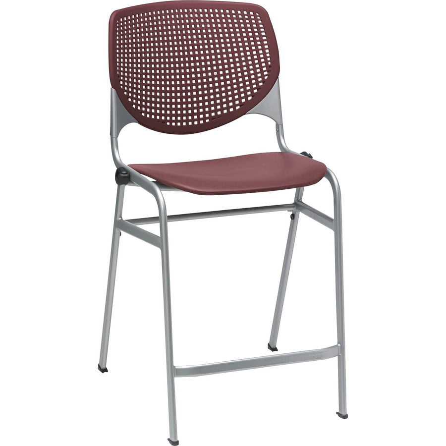 KFI Bar Stool - Burgundy Seat Color - Polypropylene Seat Material - Burgundy Back Color - Polypropylene Back Material - Powder Coated Black Frame Color - Steel Frame Material - Four-legged Base - 1 Each