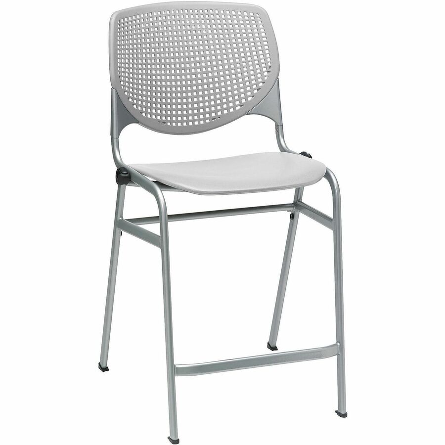 KFI Bar Stool - Light Gray Seat Color - Polypropylene Seat Material - Light Gray Back Color - Polypropylene Back Material - Powder Coated Black Frame Color - Steel Frame Material - Four-legged Base - 1 Each