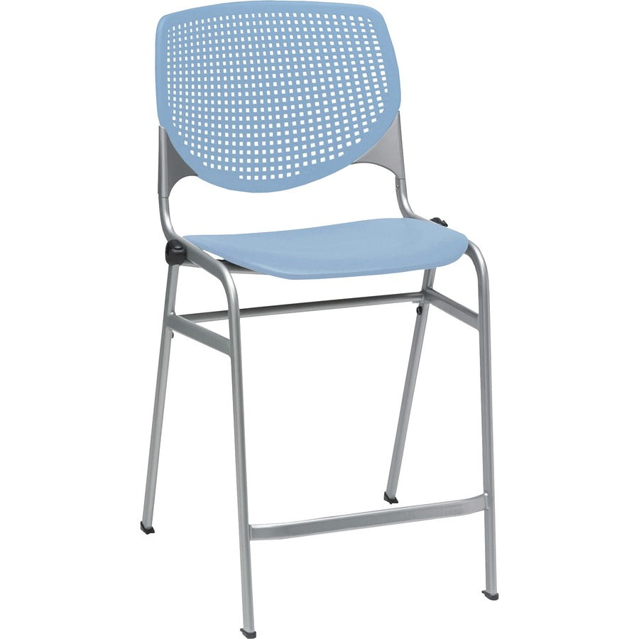KFI Bar Stool - Sky Blue Seat Color - Polypropylene Seat Material - Sky Blue Back Color - Polypropylene Back Material - Powder Coated Black Frame Color - Steel Frame Material - Four-legged Base - 1 Each