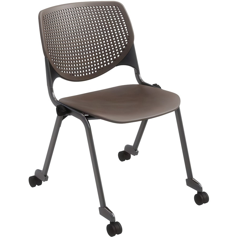 KFI Stacking Chair - Brownstone Seat Color - Polypropylene Seat Material - Brownstone Back Color - Polypropylene Back Material - Powder Coated Black Frame Color - Steel Frame Material - Four-legged Base - 1 Each