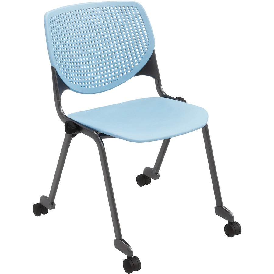 KFI Stacking Chair - Sky Blue Seat Color - Polypropylene Seat Material - Sky Blue Back Color - Polypropylene Back Material - Powder Coated Black Frame Color - Steel Frame Material - Four-legged Base - 1 Each