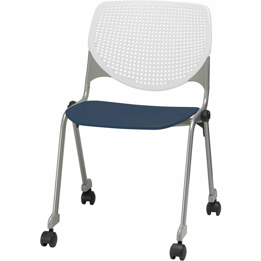 KFI Stacking Chair - Navy, White - 1 Each