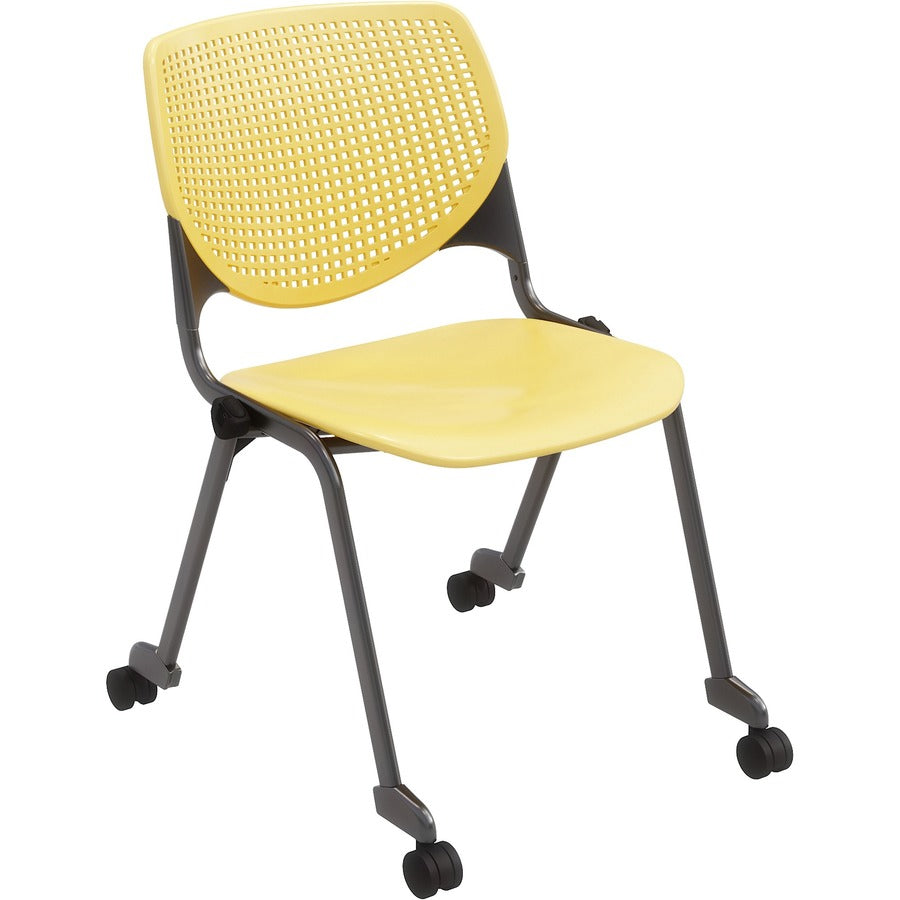 KFI Stacking Chair - Yellow Seat Color - Polypropylene Seat Material - Yellow Back Color - Polypropylene Back Material - Powder Coated Black Frame Color - Steel Frame Material - Four-legged Base - 1 Each