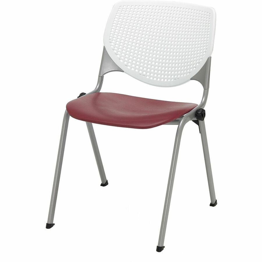 KFI Stacking Chair - Polypropylene Seat Material - Polypropylene Back Material - Steel Frame Material - Four-legged Base - White, Burgundy - 1 Each