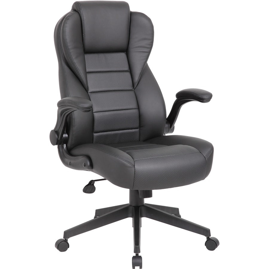 Boss Executive LeatherPlus Chair - Black Seat Color - Vinyl Seat Material - Black Back Color - Vinyl Back Material - High Back - 5-star Base - Armrest - 1 Carton