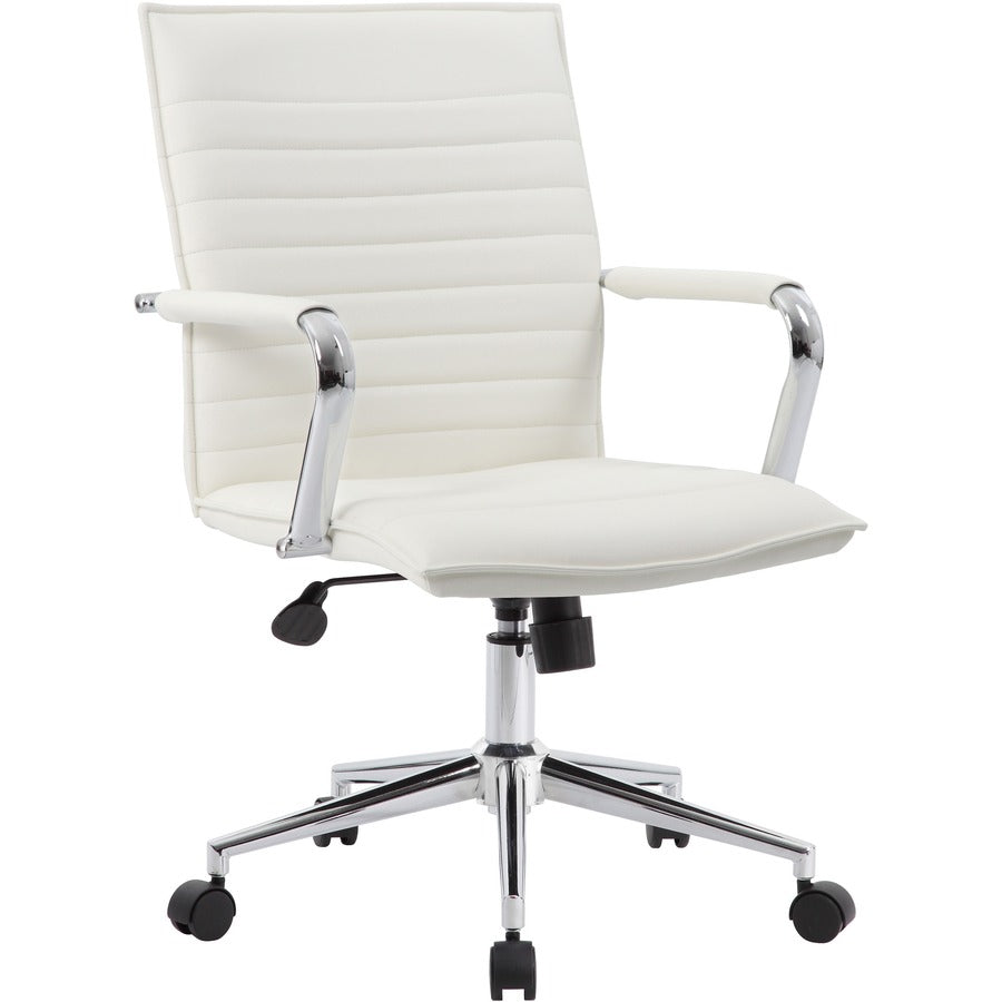 Boss Hospitality Task Chair w/ Arms - White Seat Color - Vinyl Seat Material - White Back Color - Vinyl Back Material - 5-star Base - Armrest - 1 Carton
