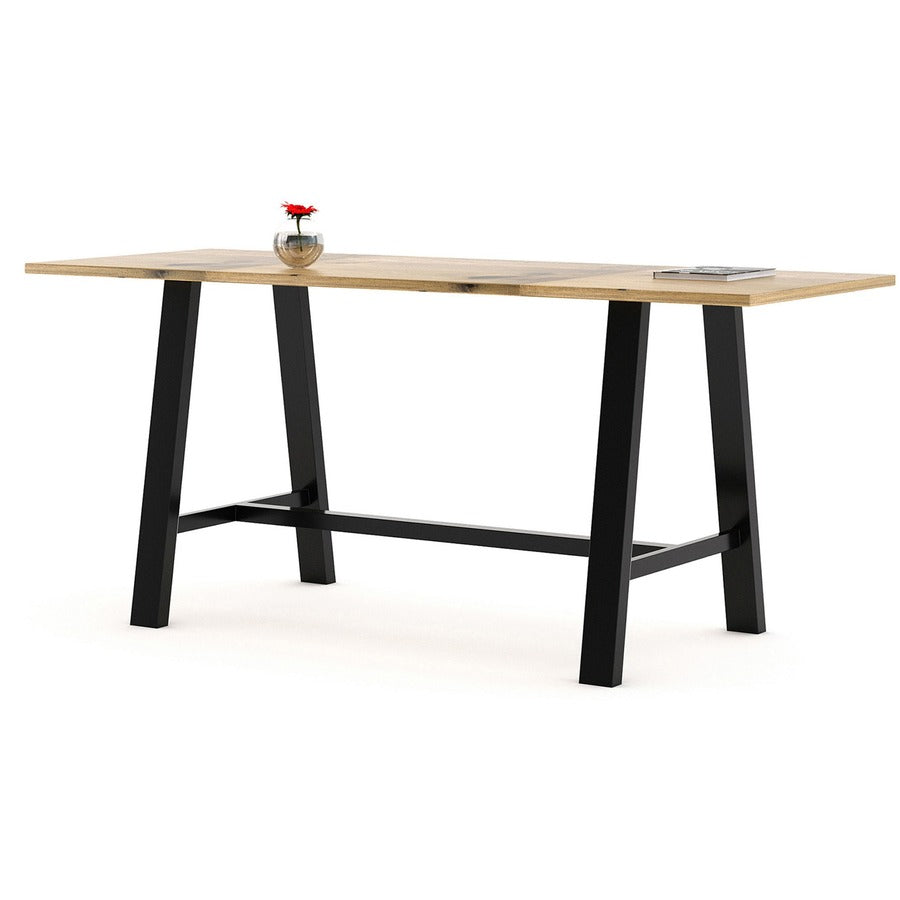 KFI Midtown Base Cafe Table - Rectangle Top - Sawhorse Leg Base - 4 Legs - 96" Table Top Length x 36" Table Top Width - Assembly Required - Barnwood - Solid Wood Top Material - 1 Each
