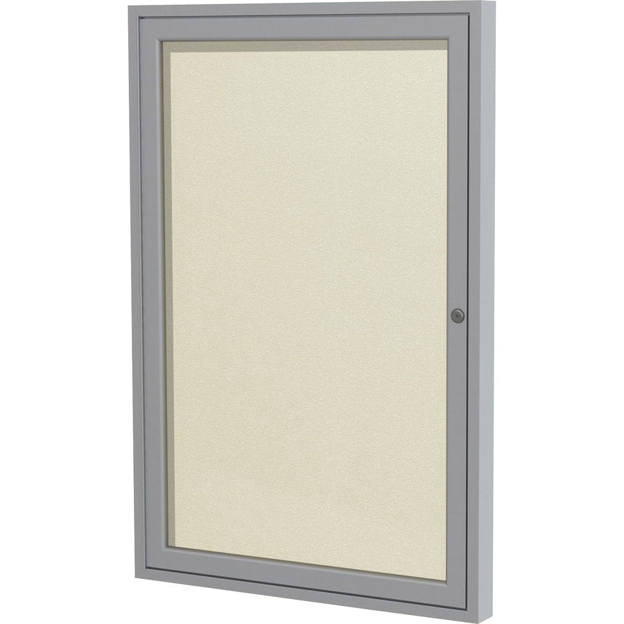 Ghent 1 Door Enclosed Vinyl Bulletin Board with Satin Frame - 24" Board Height x 18" Board Width - Ivory Vinyl Surface - Weather Resistant, Water Resistant, Damage Resistant, Tackable, Lockable, Durable, Self-healing, Shatter Resistant, Customizable, T...