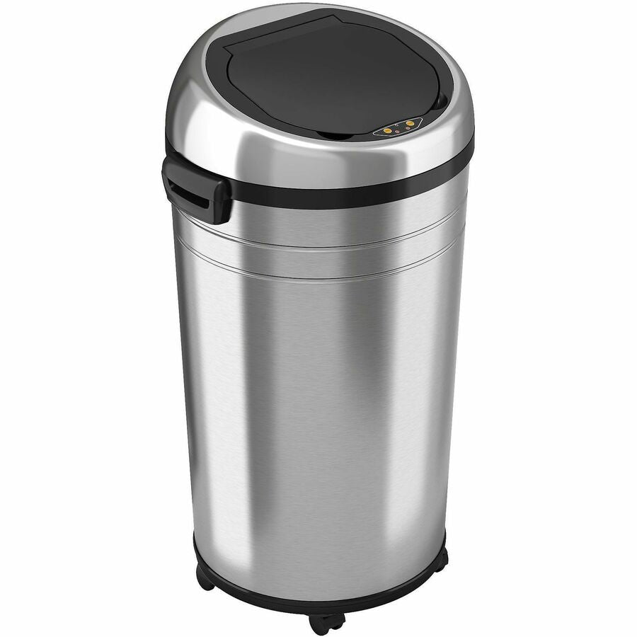 HLS Commercial XL Round Stainless Sensor Trash Can - 23 gal Capacity - Round - 11.60" Opening Diameter - Touchless - Sensor, Bacteria Resistant, Caster, Mobility, Smudge Resistant, Easy to Clean, Vented - 32.6" Height x 17.5" Width x 19.3" Depth - Stai...
